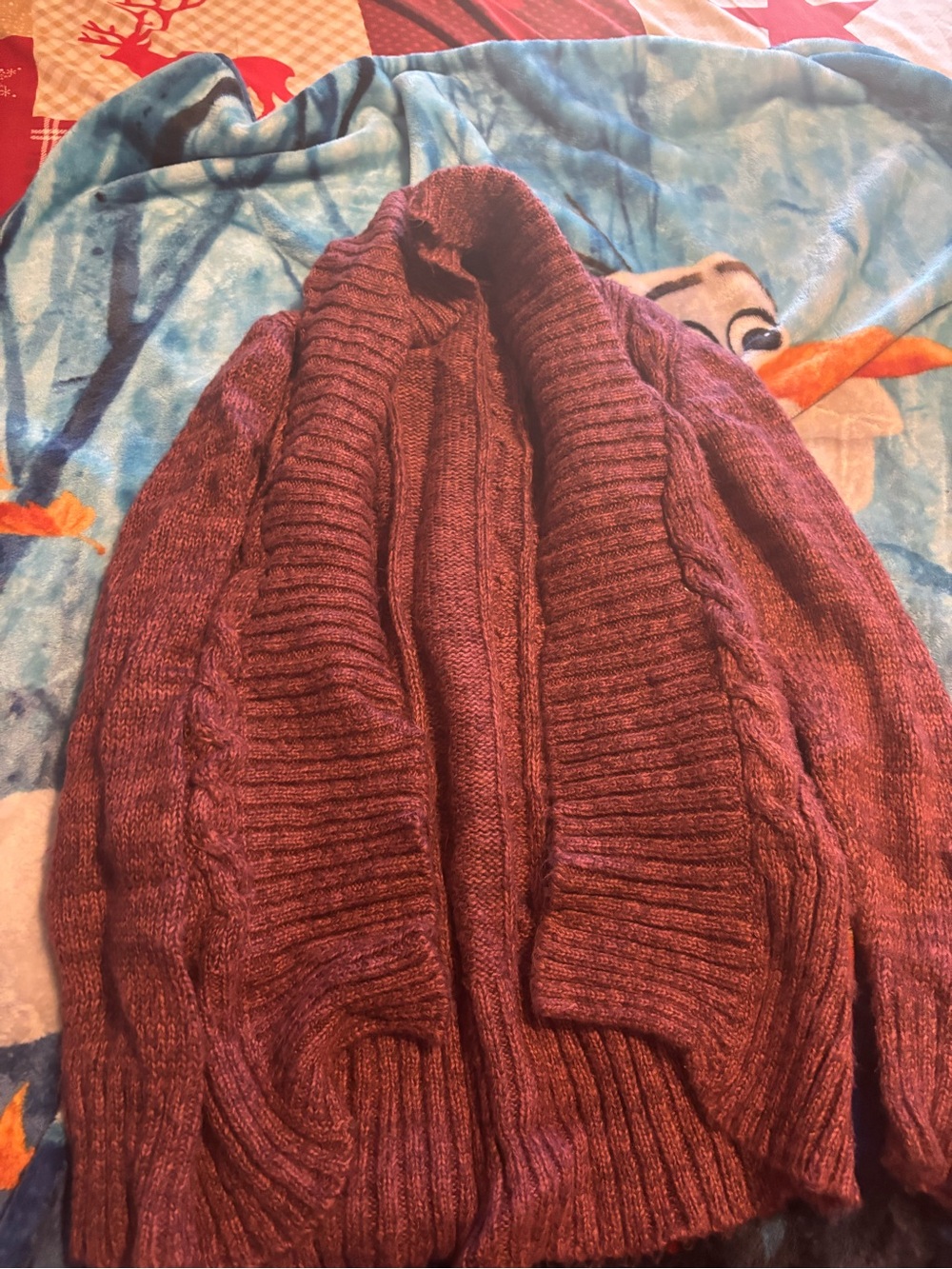 Women  Shawl Collar Cable Knit Sweater Cardigan - Burgundy